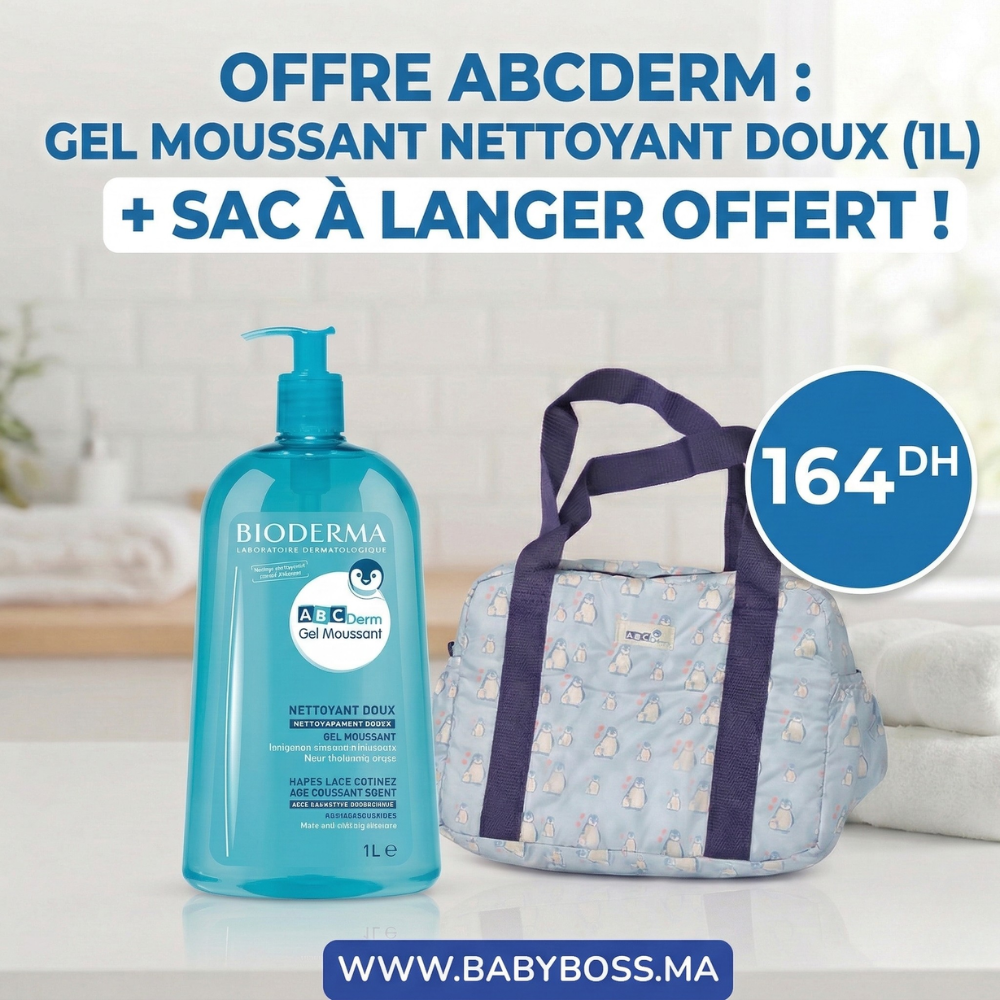 Bioderma ABCDerm Gel Moussant Nettoyant Doux 1L - Bioderma ABCDerm - Hygiène et Soin - Babyboss.ma