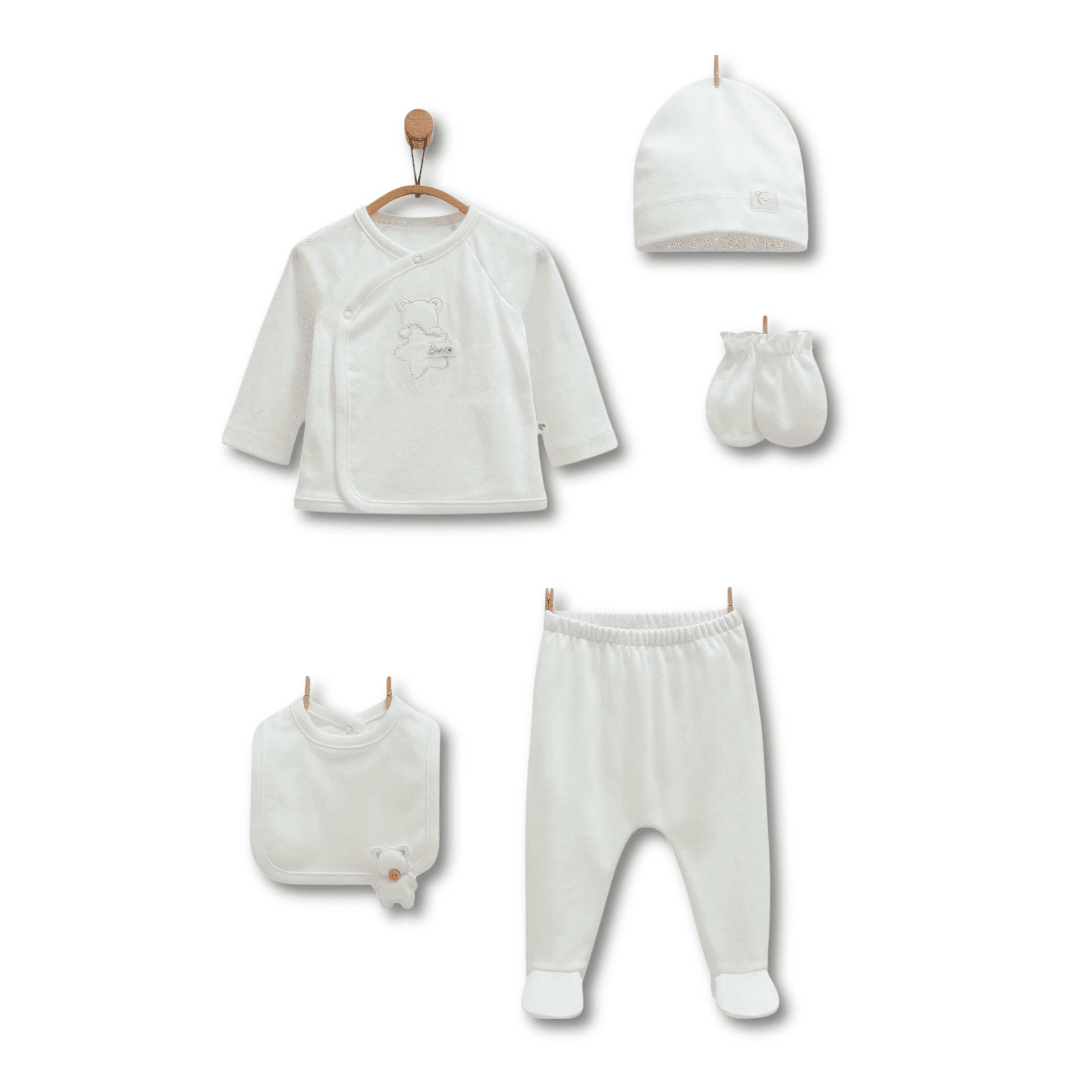 Pack 5 pieces écru - Caramell - Pack naissance pour bébé Maroc -www.babyboss.ma