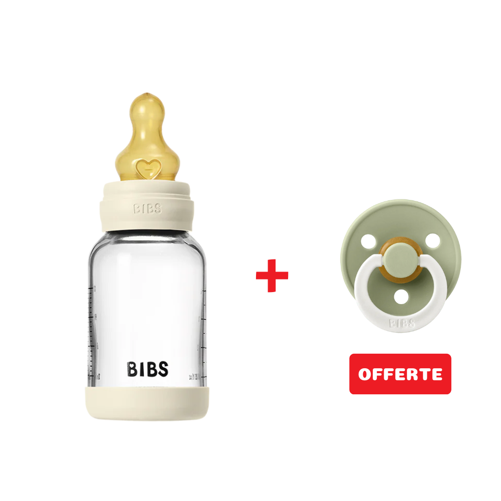 Biberon en Verre 120ml avec Tétine en Latex Débit lent – BIBS- Ivory - Bibs - Biberon pour bébé Maroc -www.babyboss.ma