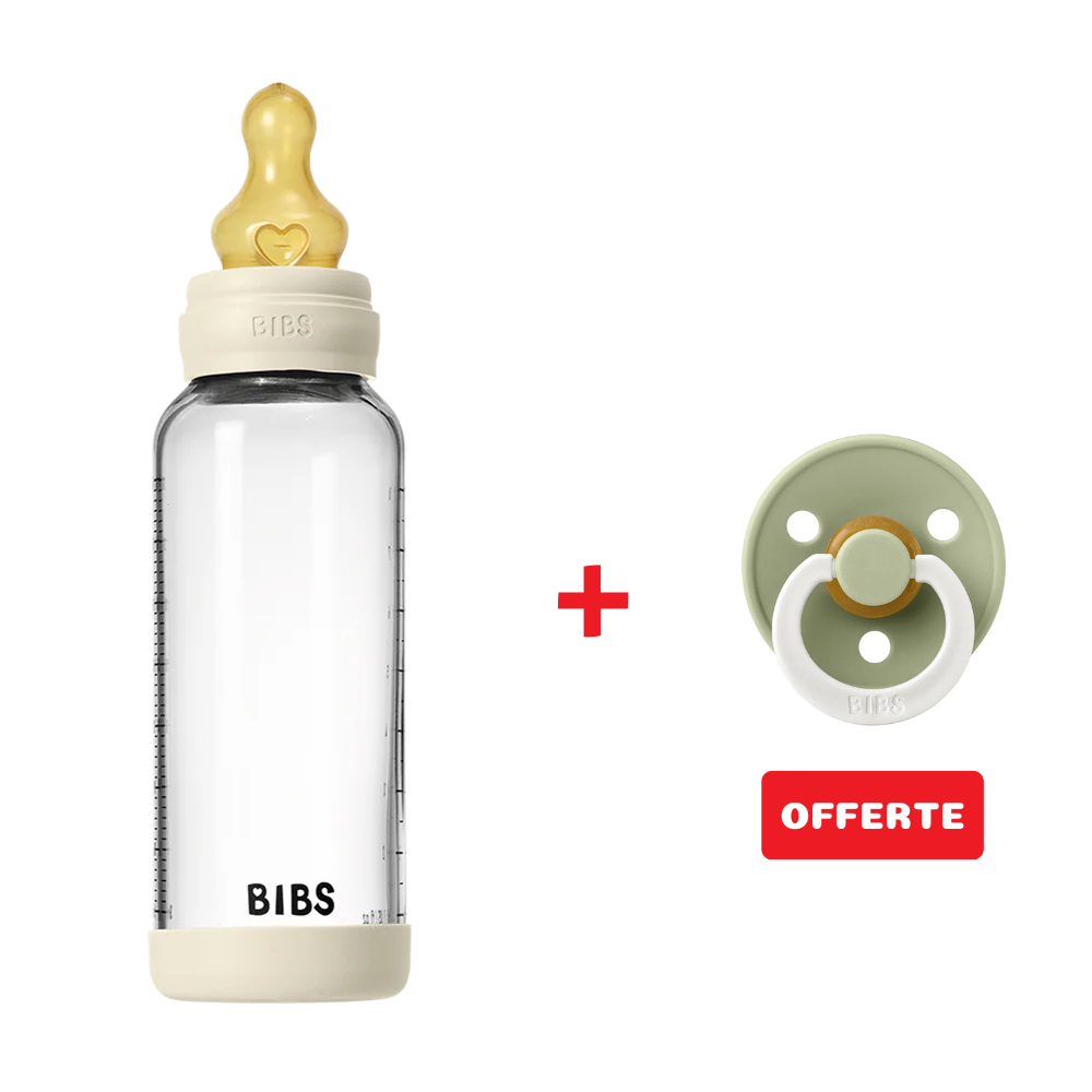 Biberon en Verre 240ml avec Tétine en Latex Débit Moyen - Ivory