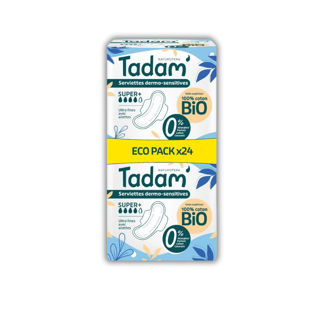 Tadam' Serviettes Dermo-sensitives Ultra avec Ailettes - Super+ 24 unités - TADAM' - Hygiène Intime pour bébé Maroc -www.babyboss.ma