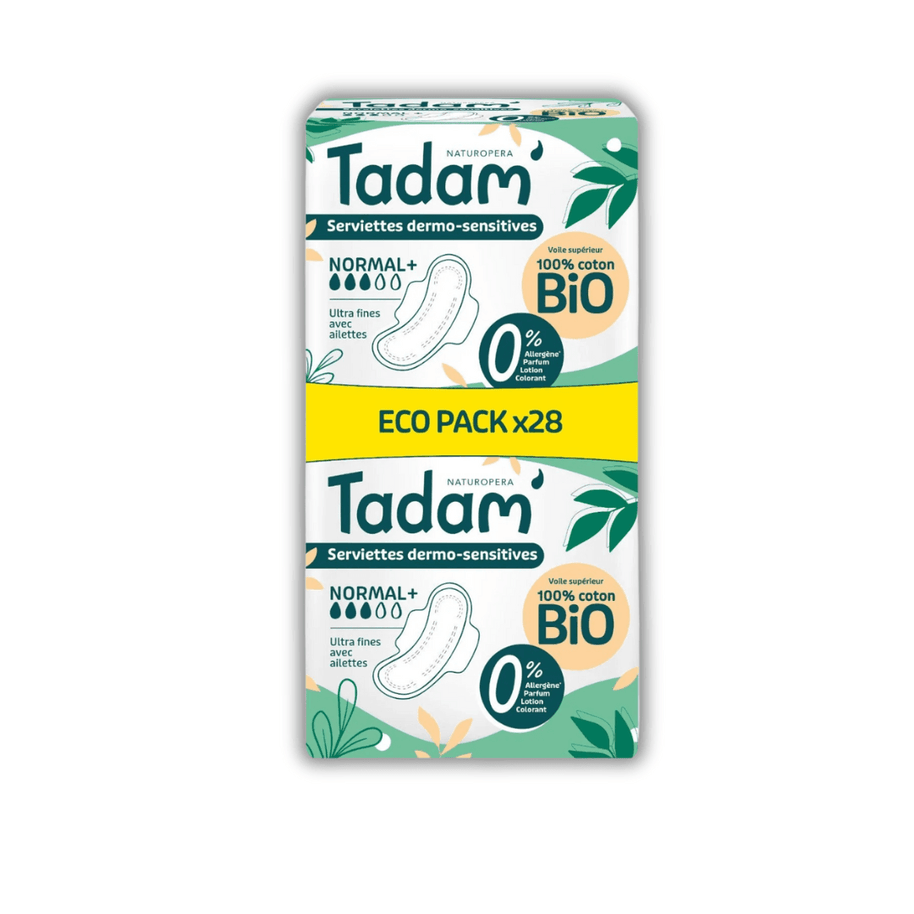 Tadam' Serviettes Dermo-sensitives Ultra avec Ailettes - Eco pack Normal 28 unités - TADAM' - Hygiène Intime pour bébé Maroc -www.babyboss.ma