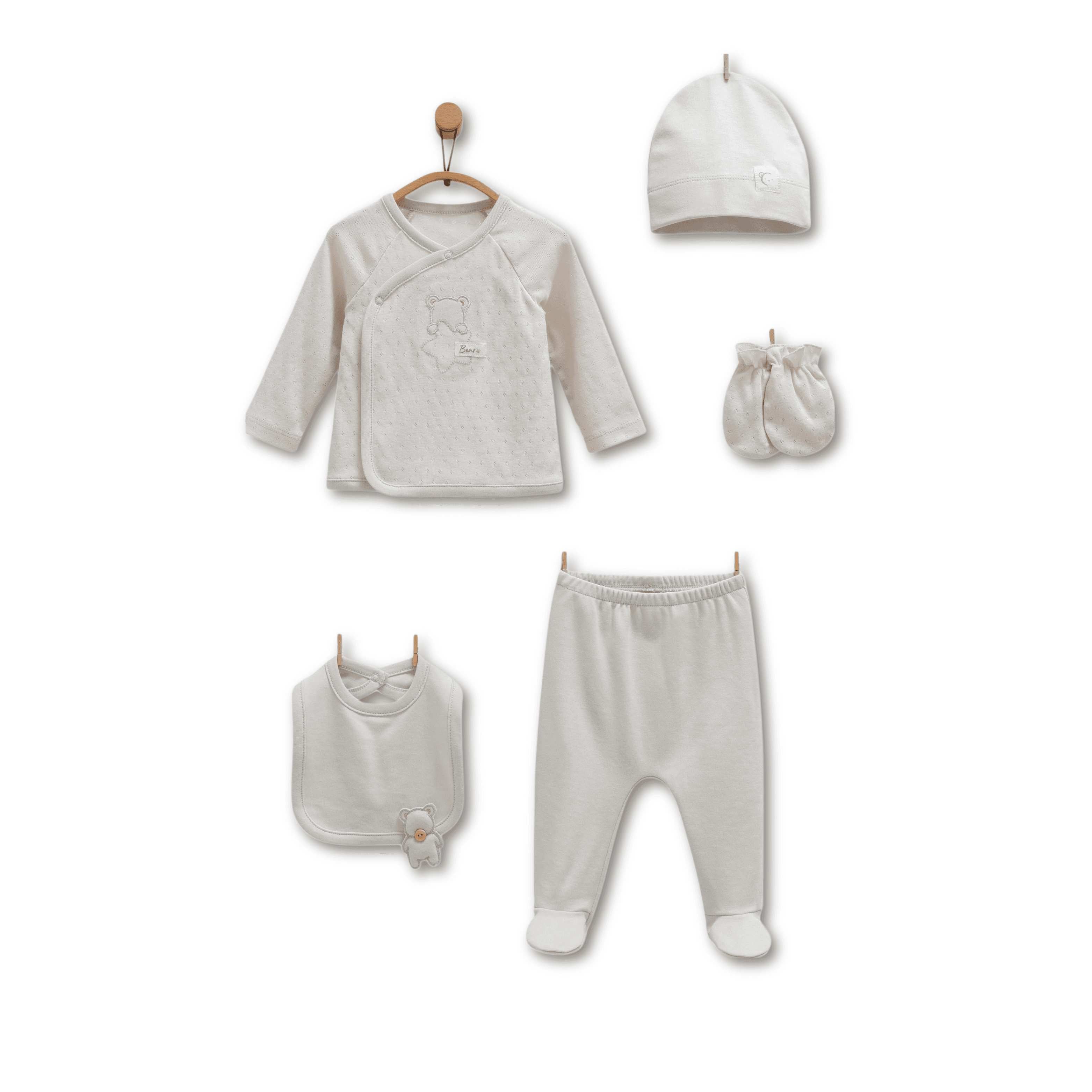 Pack 5 pieces gris - Caramell - Pack naissance pour bébé Maroc -www.babyboss.ma