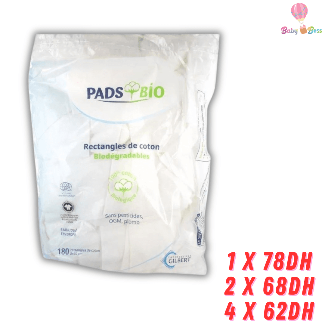 Gilbert Coton Pads Bio - Sachet de 180 Rectangles - Gilbert - Hygiène et Soin pour bébé Maroc -www.babyboss.ma