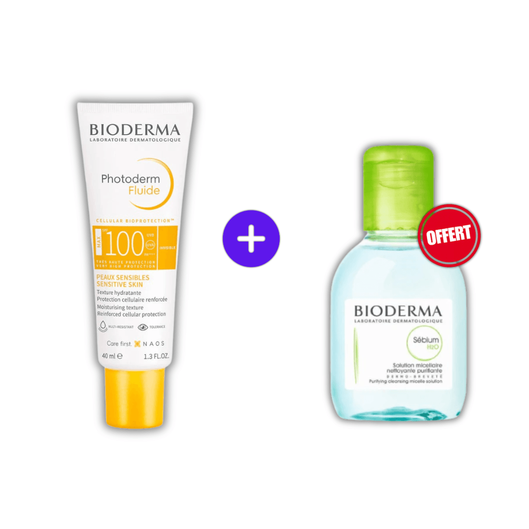Pack Bioderma Photoderm Fluide SPF100+ 40ml + Sebium H2O 100ml OFFERT - Bioderma Photoderm - Protection solaire pour bébé Maroc -www.babyboss.ma