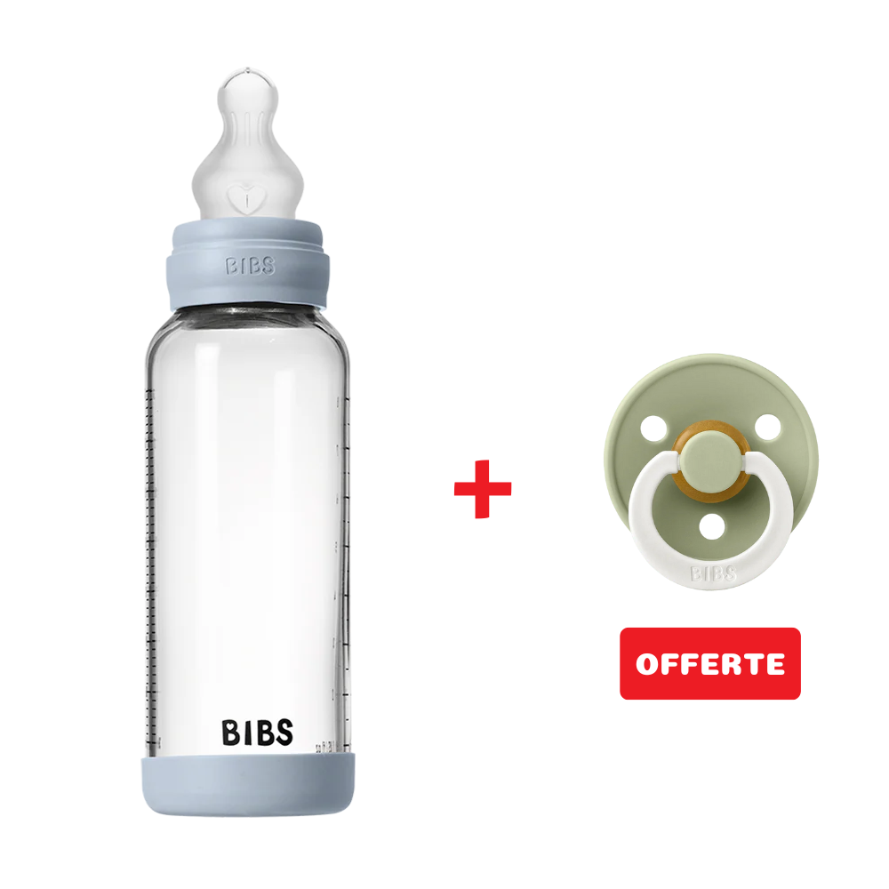Biberon en Verre 240ml avec Tétine en Silicone Débit Moyen - Baby Blue - Bibs - Baby Bottle pour bébé Maroc -www.babyboss.ma