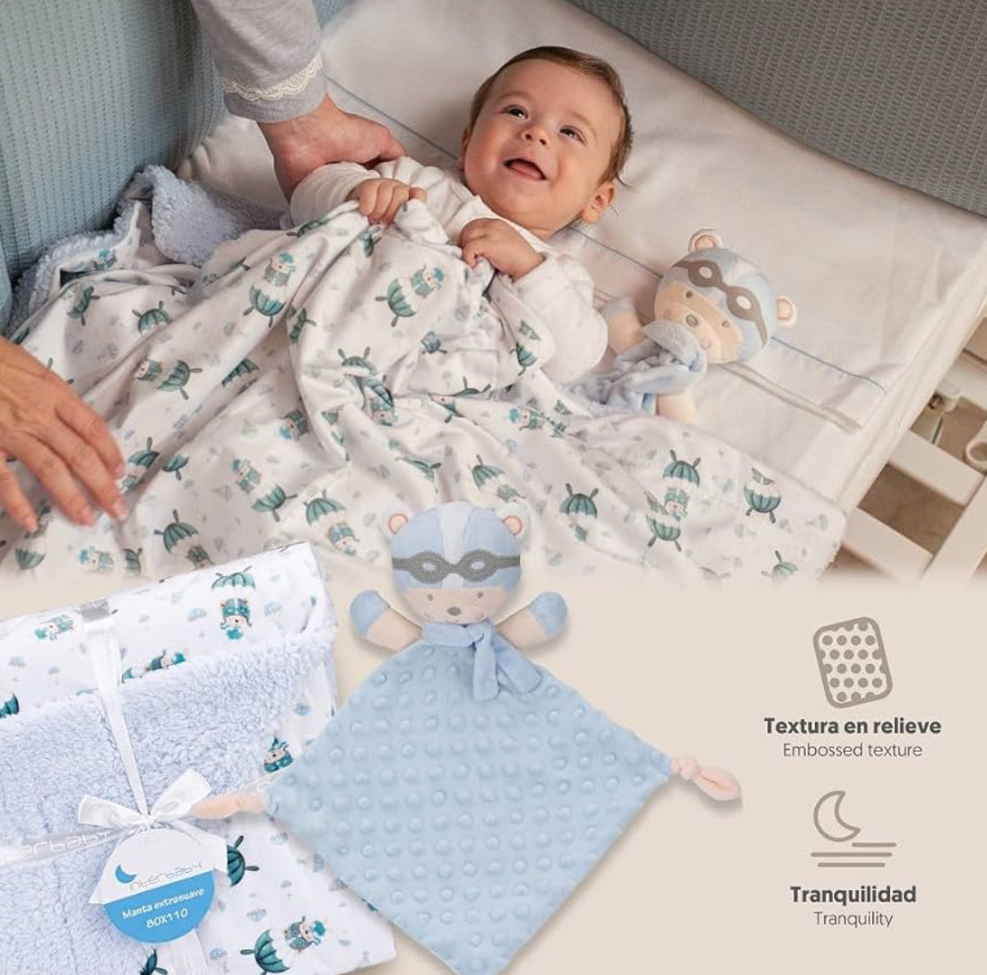 Interbaby Couverture 80 X 110+Doudou - Bleu