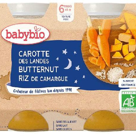 Babybio Pot Bonne Nuit Carotte Courge Butternut Riz 2x200g - Babybio - Alimentation pour bébé Maroc -www.babyboss.ma