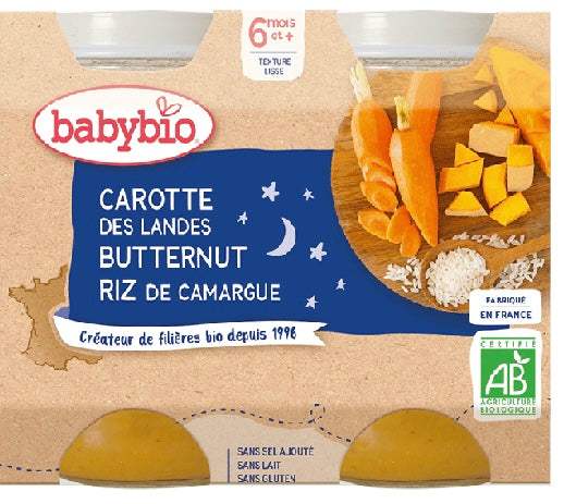 Babybio Pot Bonne Nuit Carotte Courge Butternut Riz 2x200g - Babybio - Alimentation pour bébé Maroc -www.babyboss.ma
