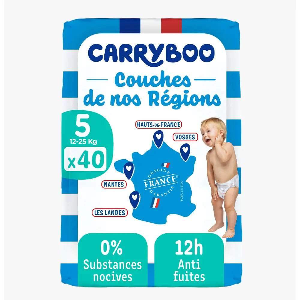 Carryboo Couches de nos Régions Taille 5 (12-25kg) - 40 Unités - Carryboo - Couches Bébé pour bébé Maroc -www.babyboss.ma