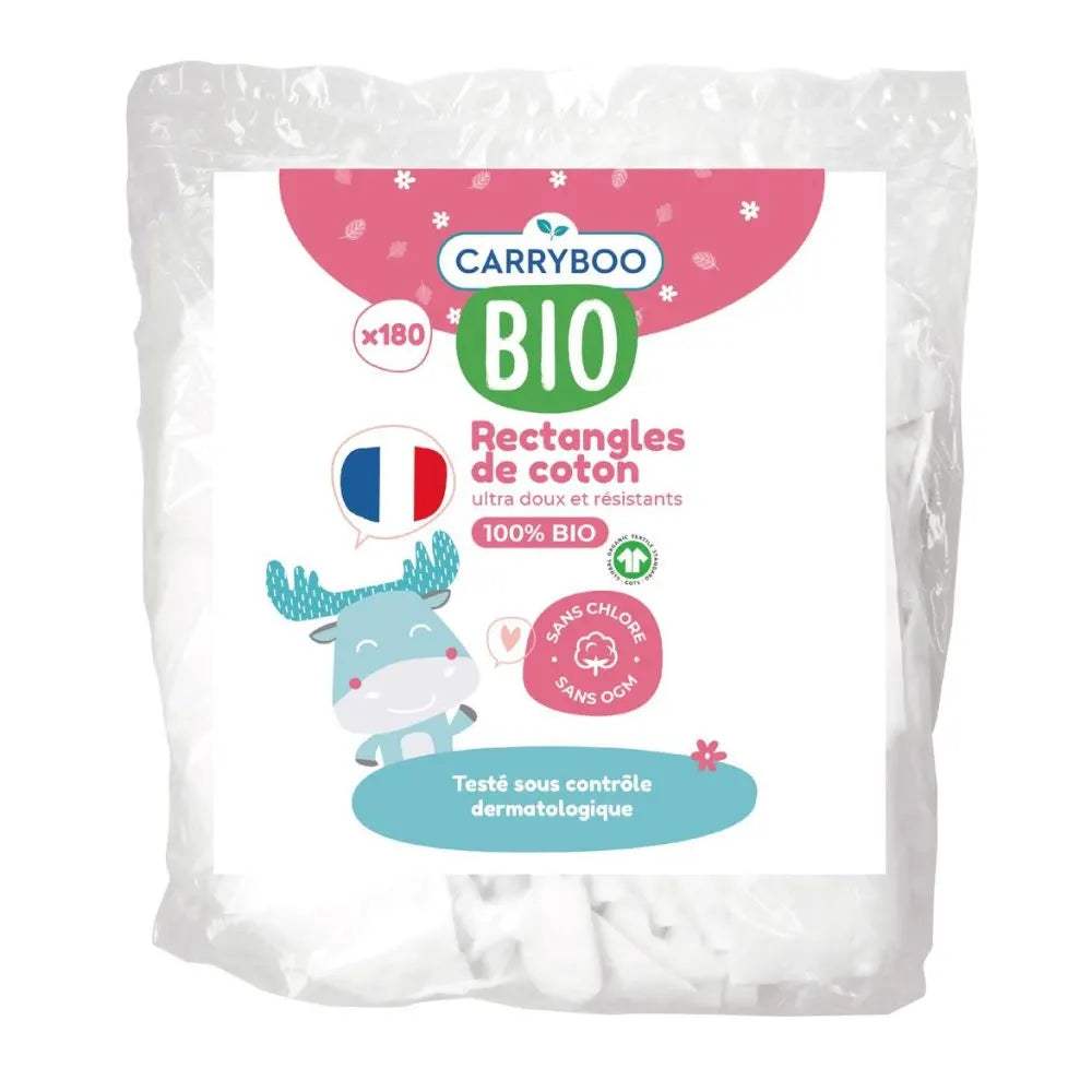 Carryboo Coton Pads Rectangles de Coton BIO - 180 Unités - Carryboo - Accessoires de toilette pour bébé Maroc -www.babyboss.ma