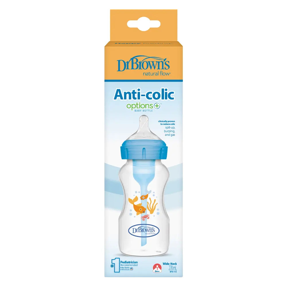 Dr. Brown’s Biberon Anti-Colique Options avec Col Large Bleu 270 ml - Dr. Brown's - Biberon