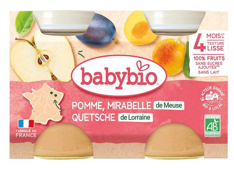 Babybio Petit Pot Mirabelles & Pomme de Nouvelle-Aquitaine 2x 130g - Babybio - Alimentation pour bébé Maroc -www.babyboss.ma