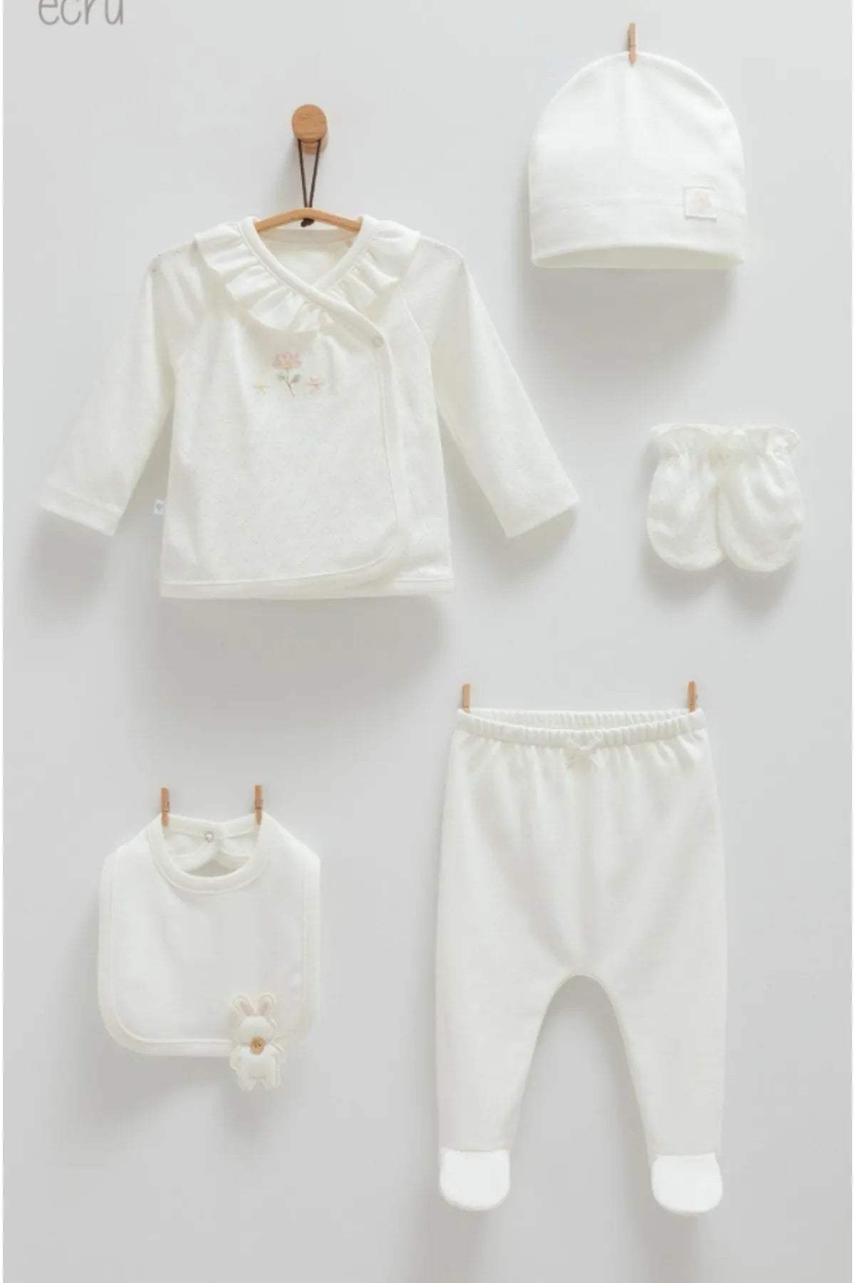 Pack 5 Pieces écru - Caramell - Pack naissance pour bébé Maroc -www.babyboss.ma