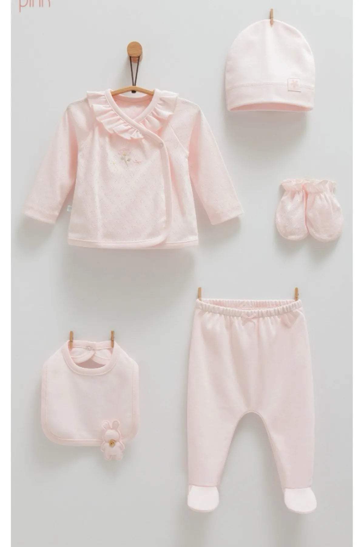 Pack 5 pieces rose - Caramell - Pack naissance pour bébé Maroc -www.babyboss.ma