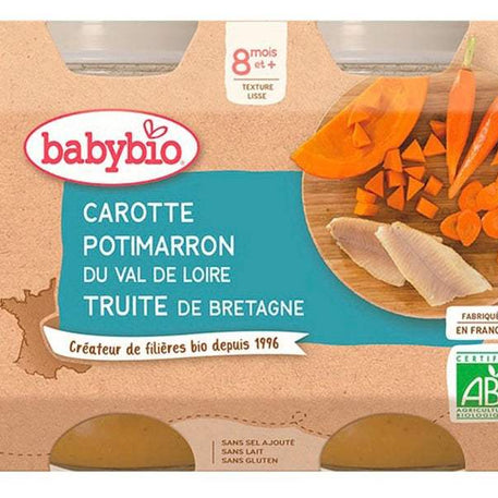 Babybio Petit pot carotte potimarron truite 2x200g - Babybio - Alimentation pour bébé Maroc -www.babyboss.ma