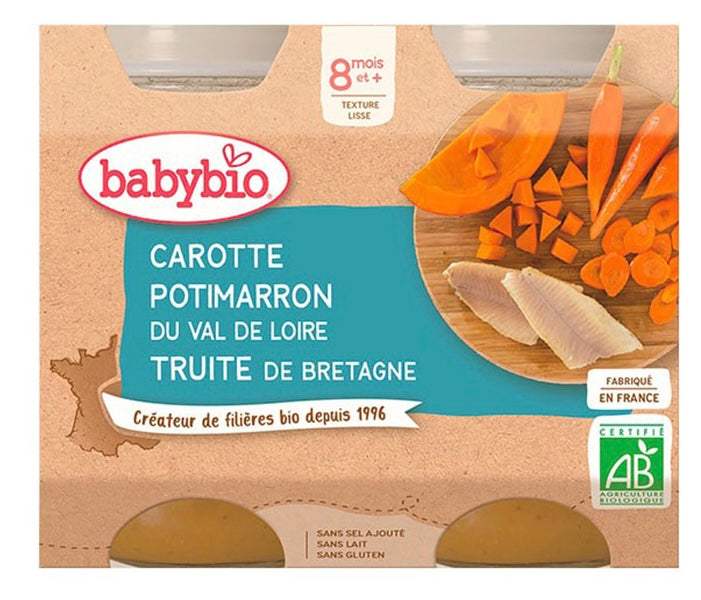 Babybio Petit pot carotte potimarron truite 2x200g - Babybio - Alimentation pour bébé Maroc -www.babyboss.ma