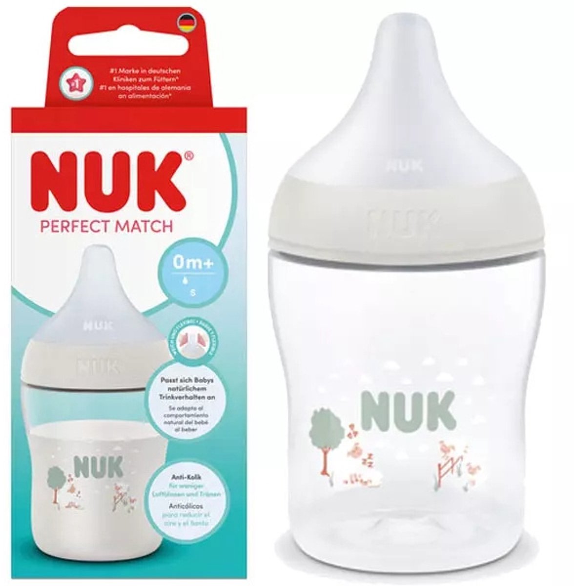 Biberon NUK Perfect Match avec tétine en silicone souple 150 ml - blanc