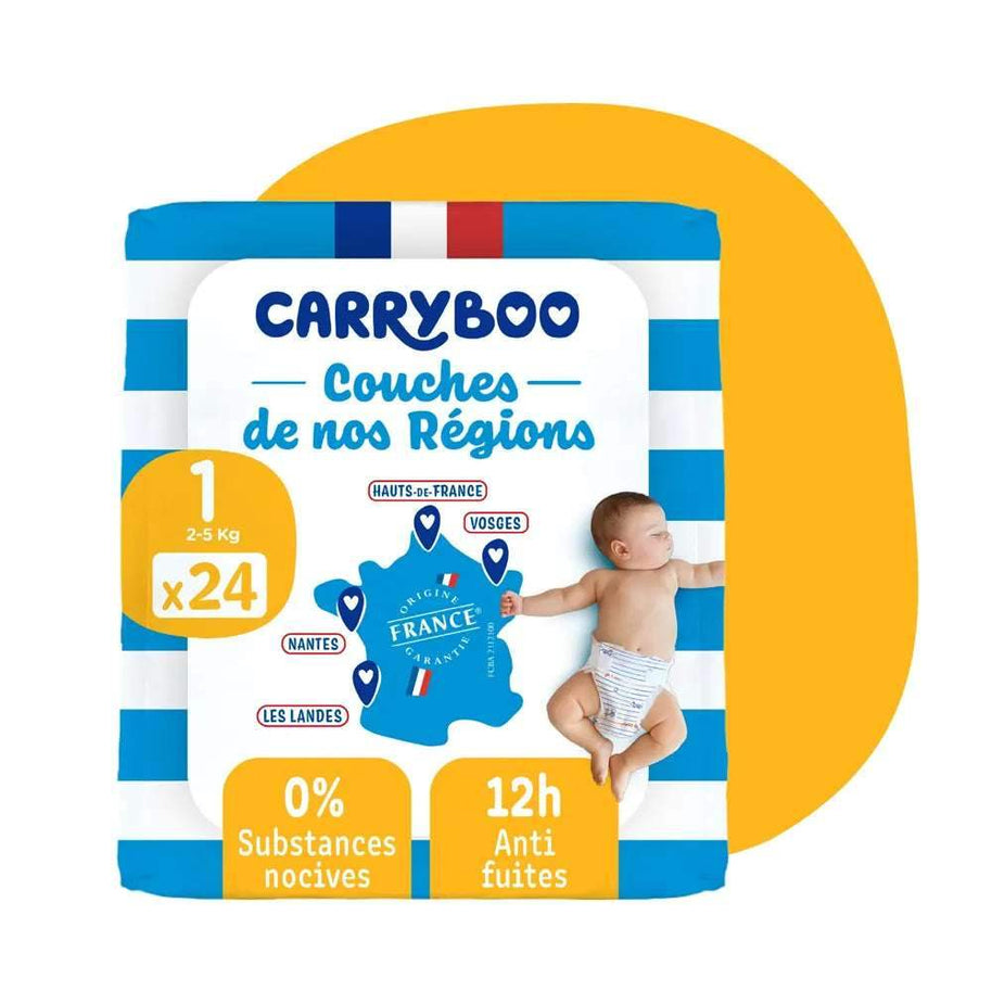 Carryboo Couches de nos Régions Taille 1 (2-5kg) - 24 Unités - Carryboo - Couches Bébé pour bébé Maroc -www.babyboss.ma