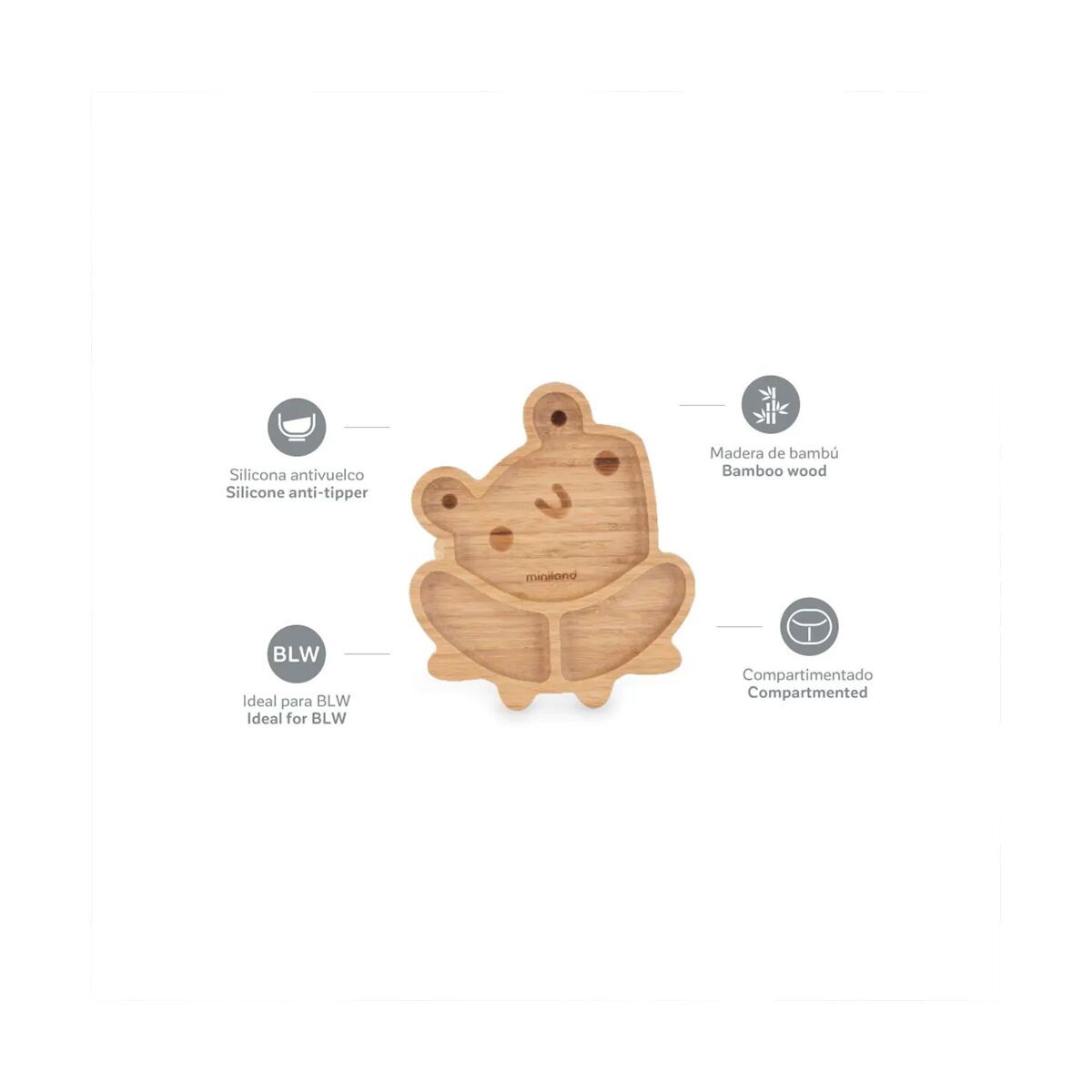Vaisselle bebe en bois naturel Miniland Grenouille