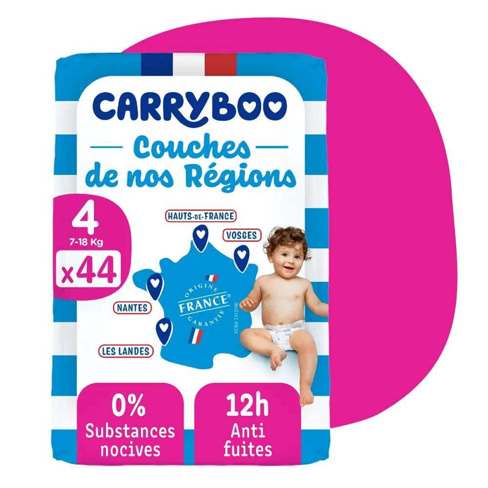 Carryboo Couches de nos Régions Taille 4 (7-18kg) - 44 Unités - Carryboo - Couches Bébé pour bébé Maroc -www.babyboss.ma