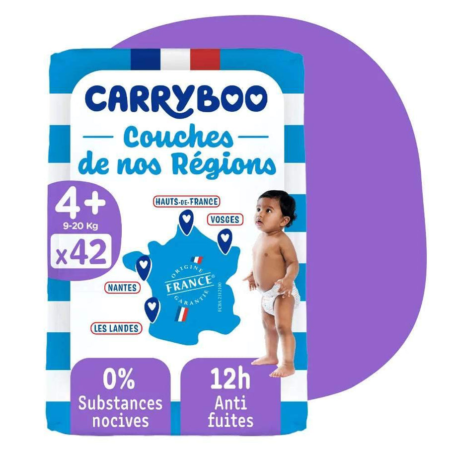 Carryboo Couches de nos Régions Taille 4+ (9-20kg) - 42 Unités - Carryboo - Couches Bébé pour bébé Maroc -www.babyboss.ma