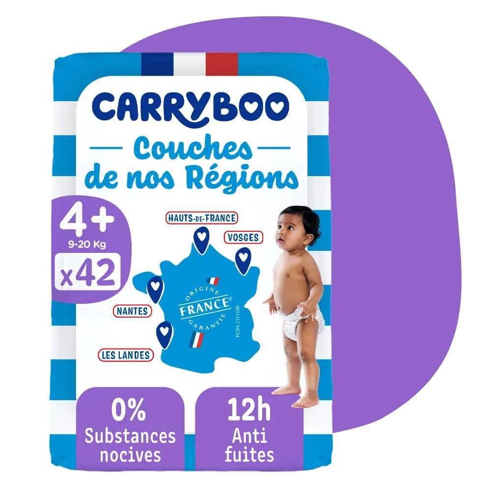 Carryboo Couches de nos Régions Taille 4+ (9-20kg) - 42 Unités - Carryboo - Couches Bébé pour bébé Maroc -www.babyboss.ma