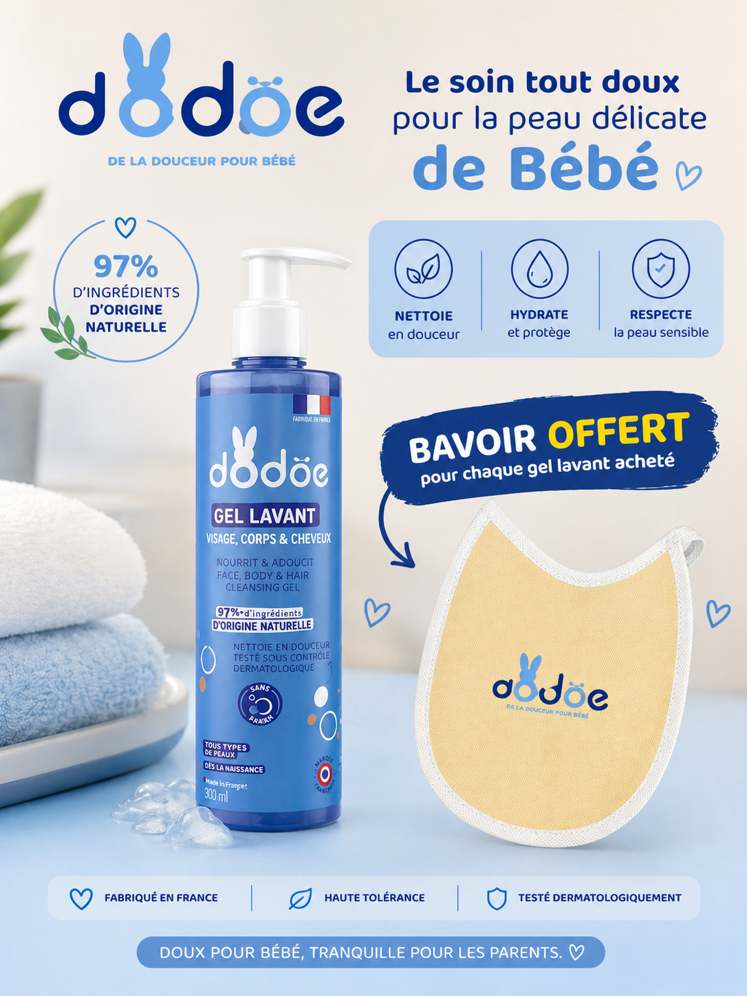 Dodie 3in1 cleansing gel pump bottle - 500ml