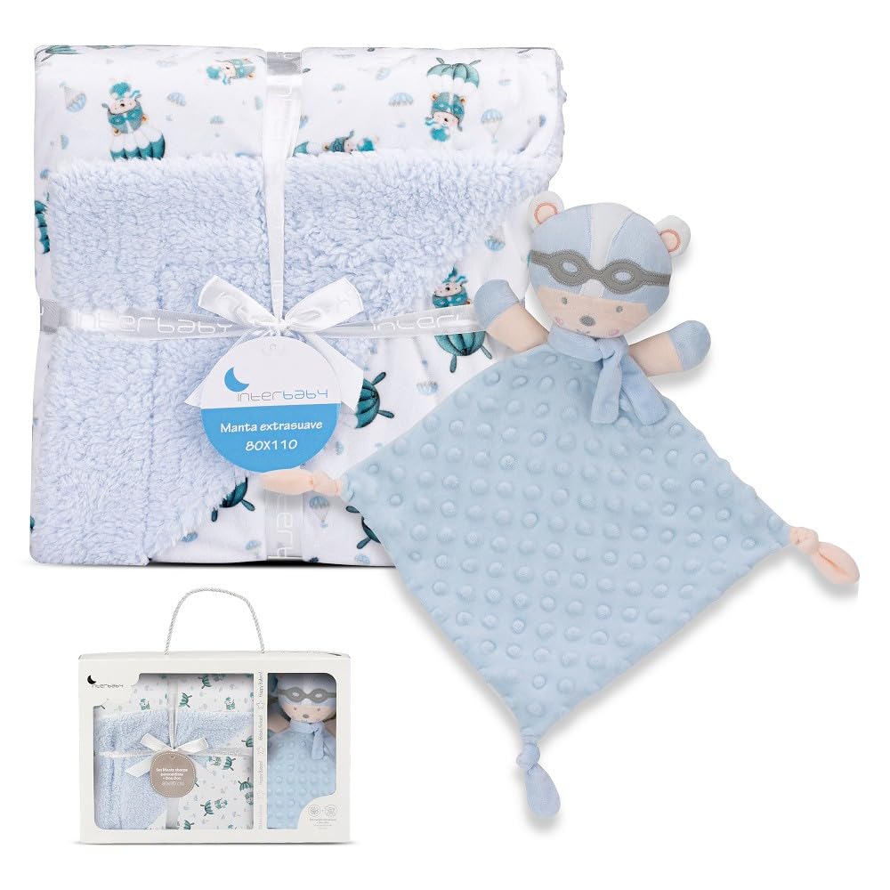 Interbaby Couverture 80 X 110+Doudou - Bleu