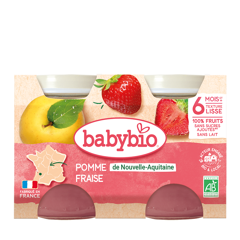 Babybio Petit Pot Pomme de Nouvelle-Aquitaine & Fraise 2x 130g