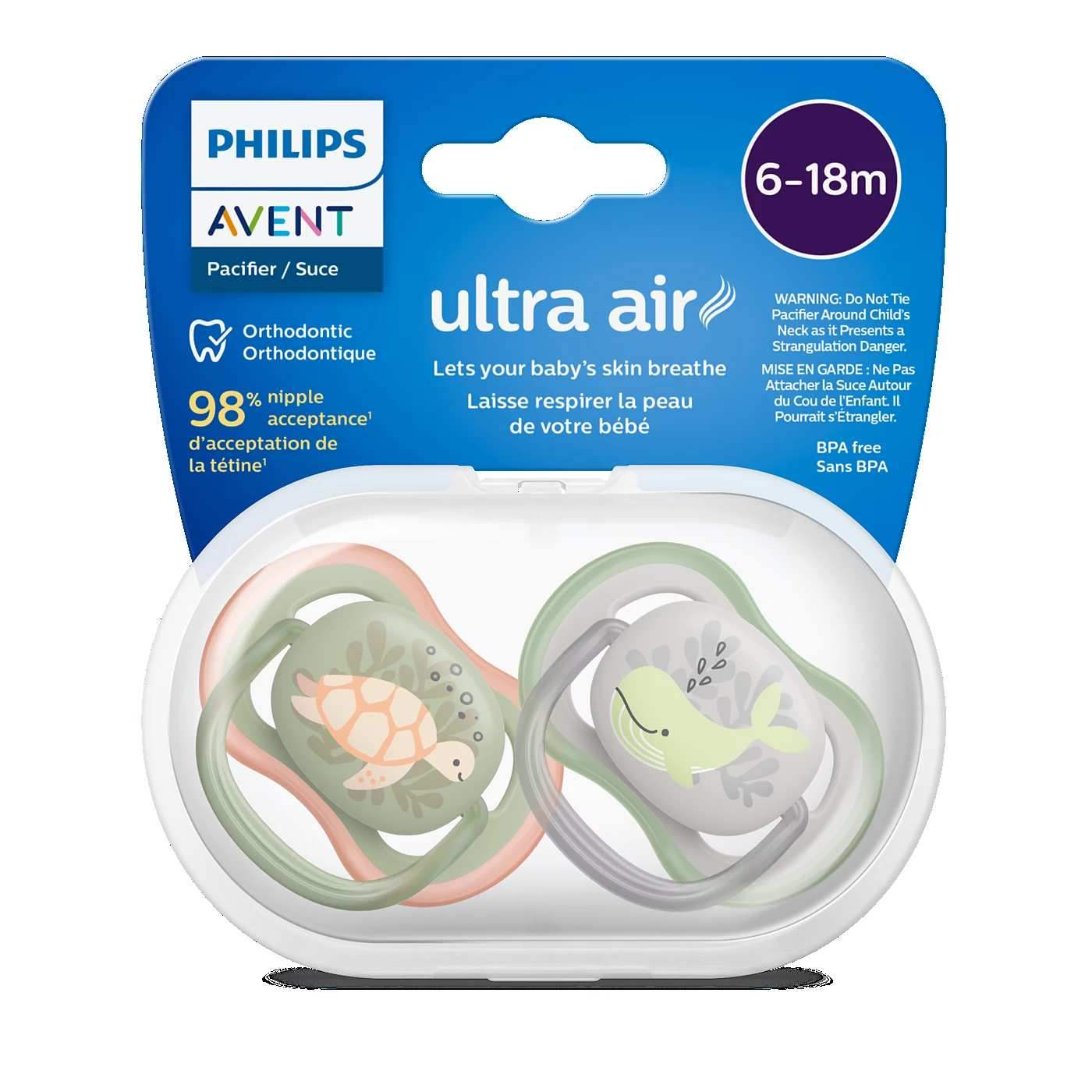 Avent Lot de 2 Sucettes Ultra Air Collection Happy 6-18m Garçon - Philips Avent - pour bébé Maroc -www.babyboss.ma