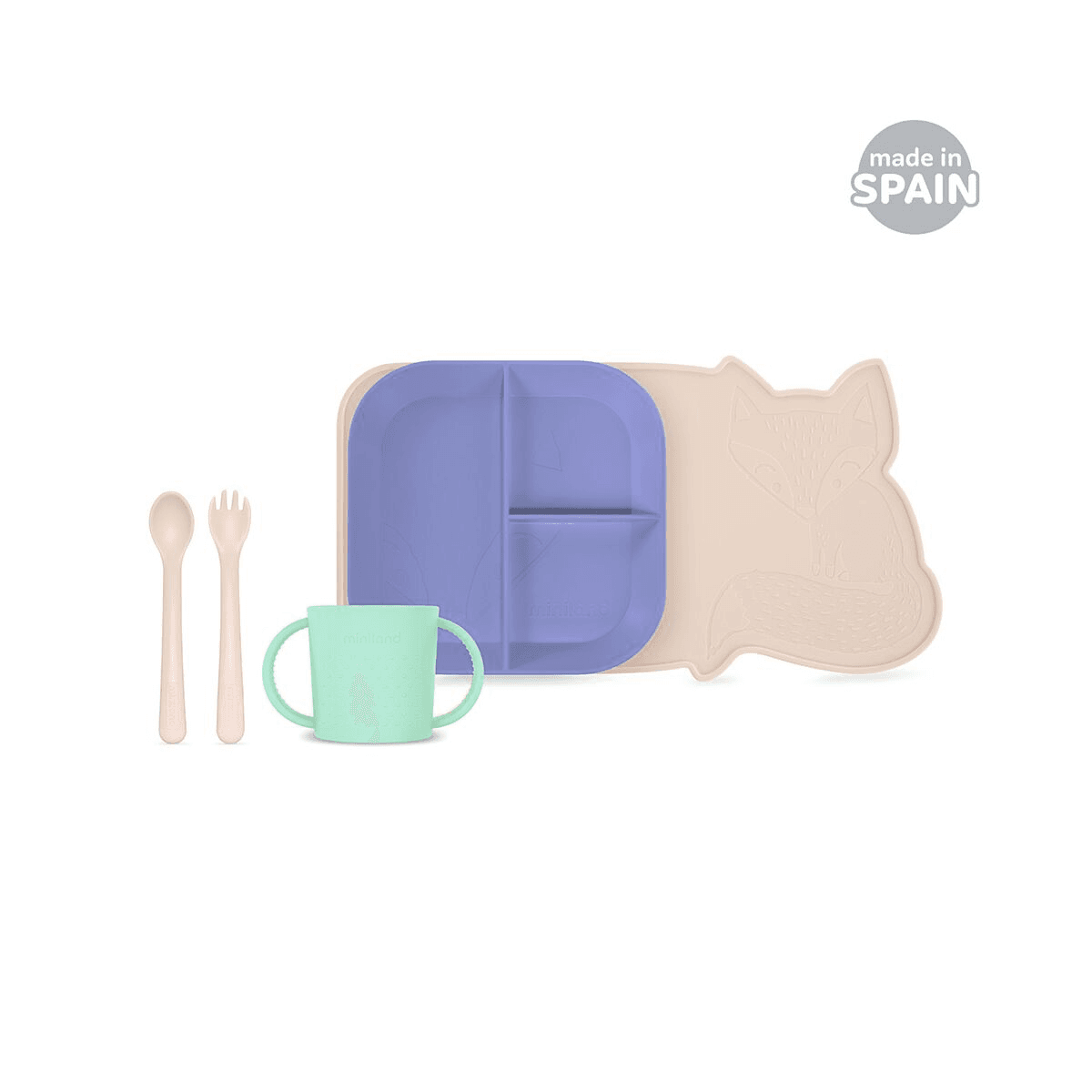 Miniland Vaisselle BLW avec nappe antidérapante pour les enfants - SUNSET - Miniland - pour bébé Maroc -www.babyboss.ma