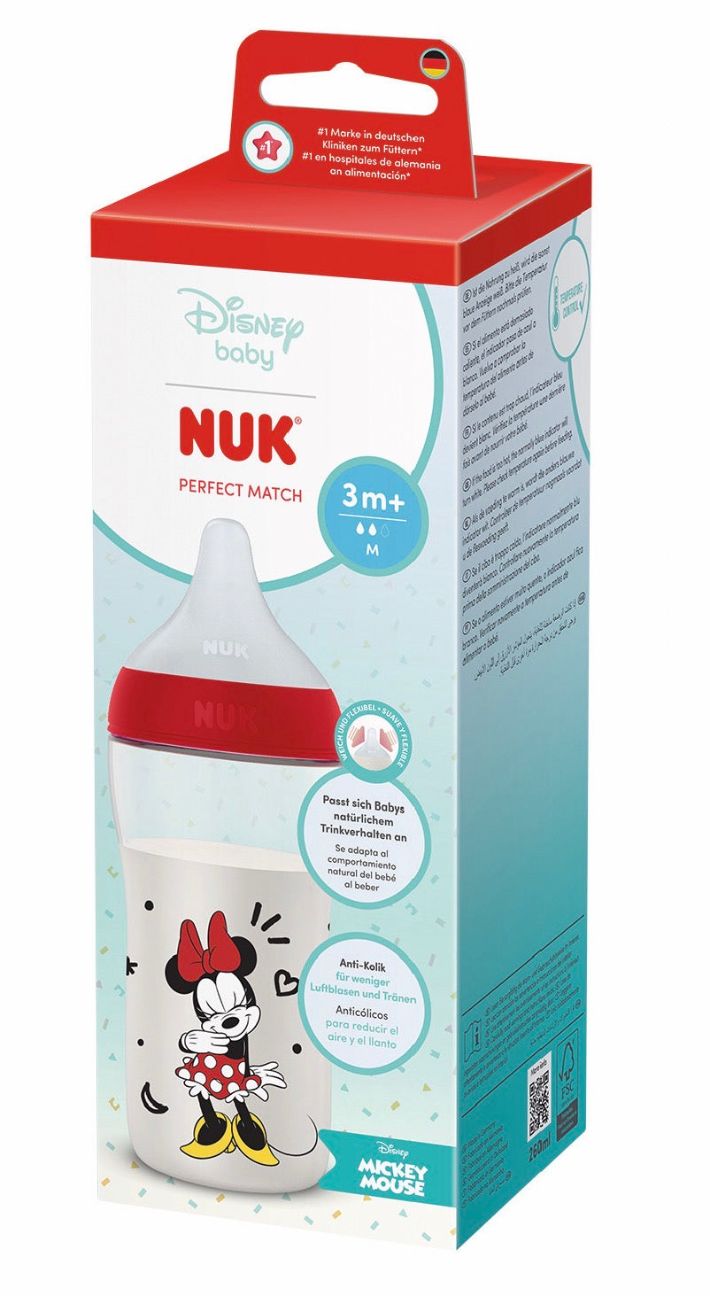 Biberon NUK Perfect Match avec tétine en silicone souple 260m Micky mouse