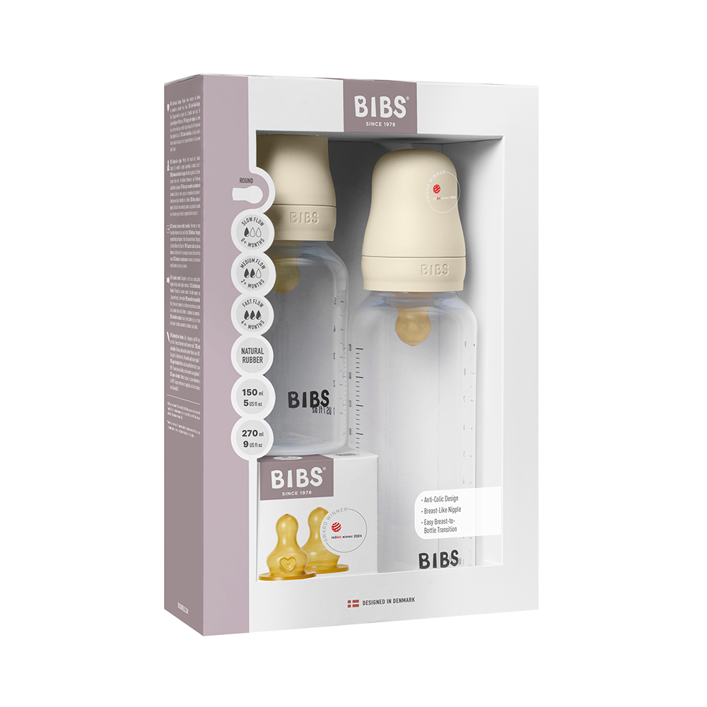 Set Évolutif Biberon PP sans BPA 150ml / 270ml avec Tétines en Latex – Ivory – BIBS