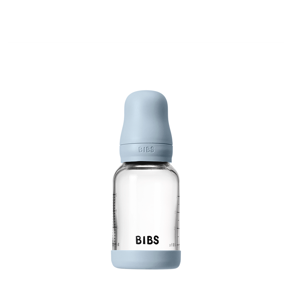 Biberon en Verre 120ml avec Tétine en Silicone Débit Lent - Baby Blue