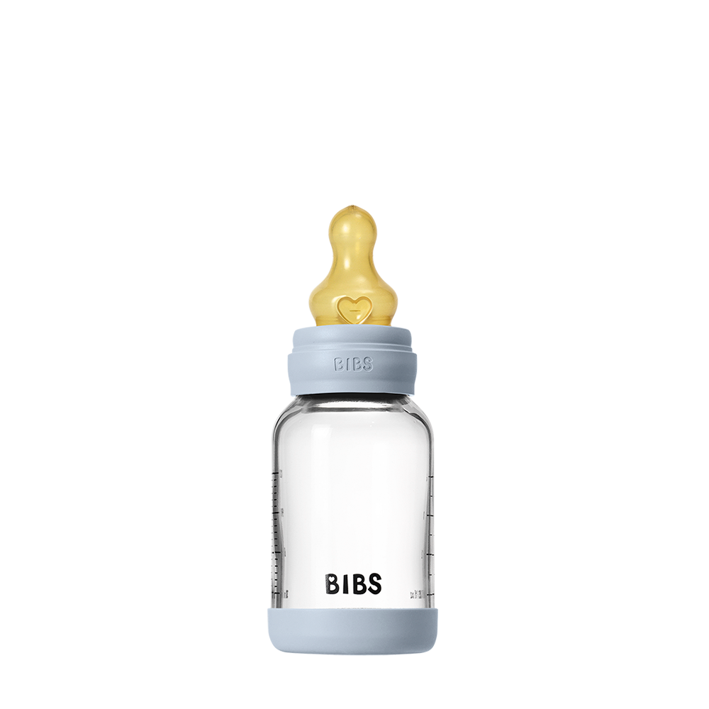 Biberon en Verre 120ml avec Tétine en Latex Débit lent – BIBS - Baby Blue