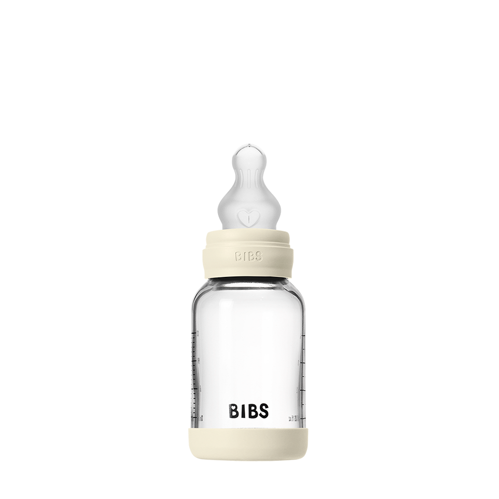 Biberon en Verre 120ml avec Tétine en Silicone Débit Lent - Ivory