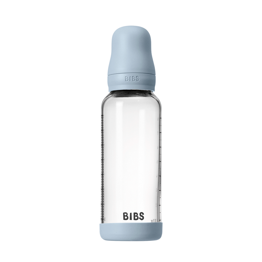 Biberon en Verre 240ml avec Tétine en Silicone Débit Moyen - Baby Blue