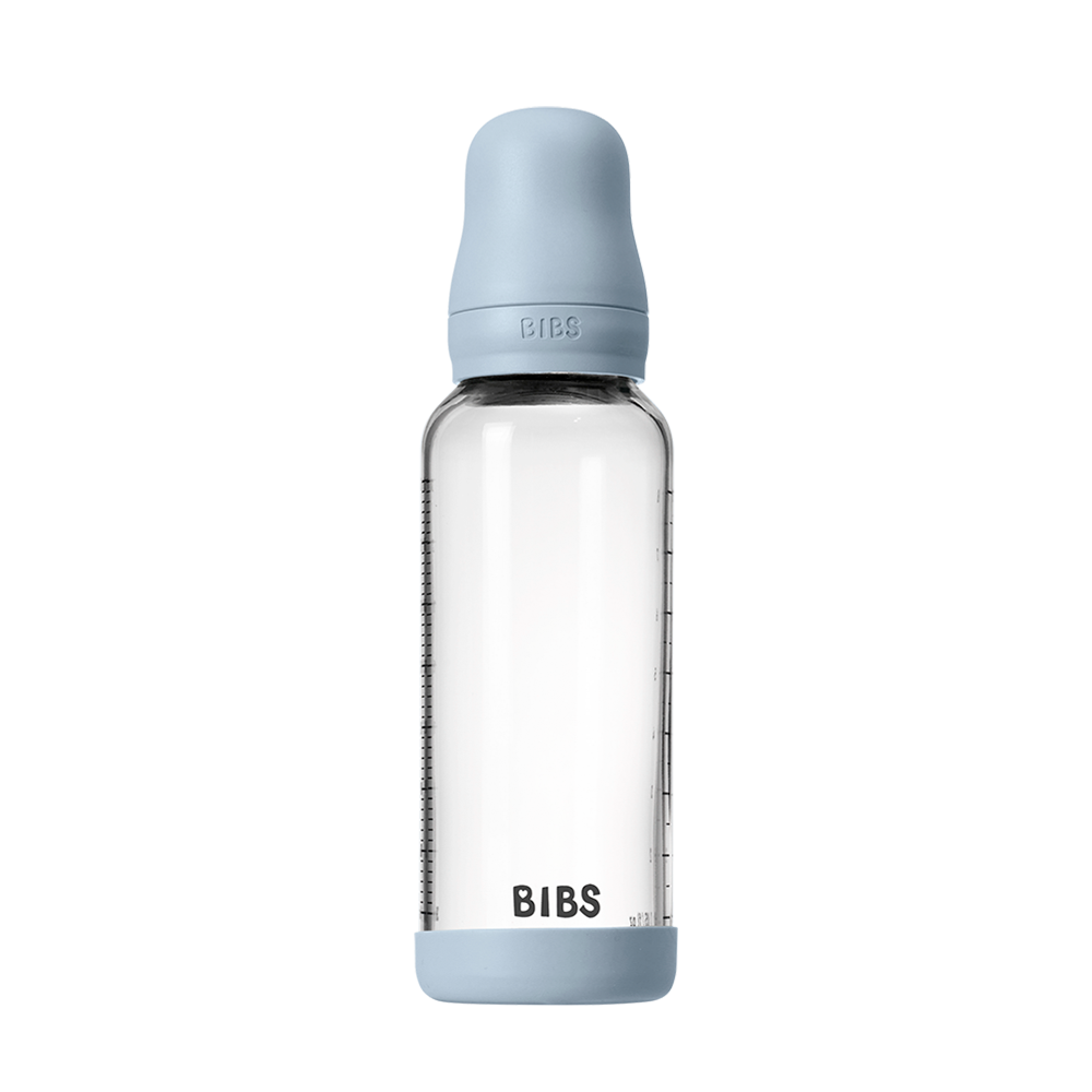 Biberon en Verre 240ml avec Tétine en Silicone Débit Moyen - Baby Blue