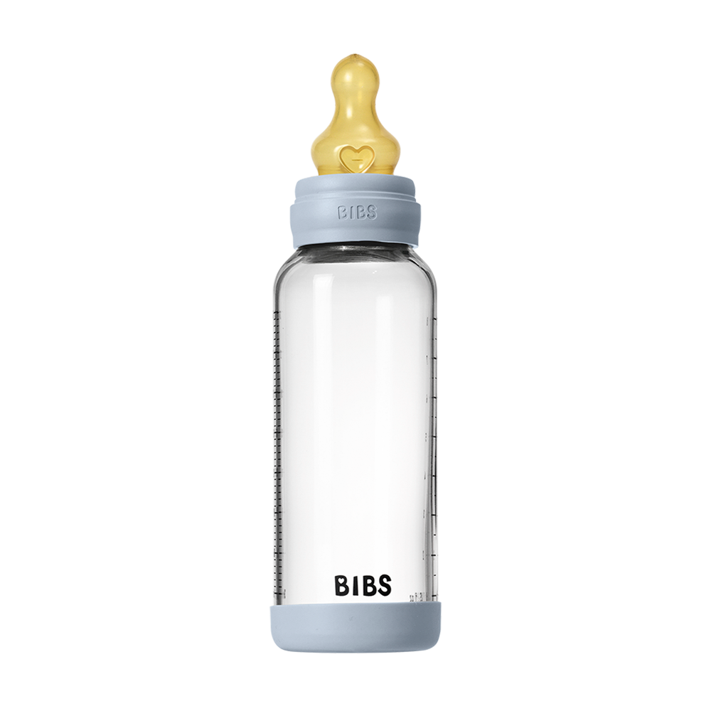 Biberon en Verre 240ml avec Tétine en Latex Débit Moyen - Baby Blue