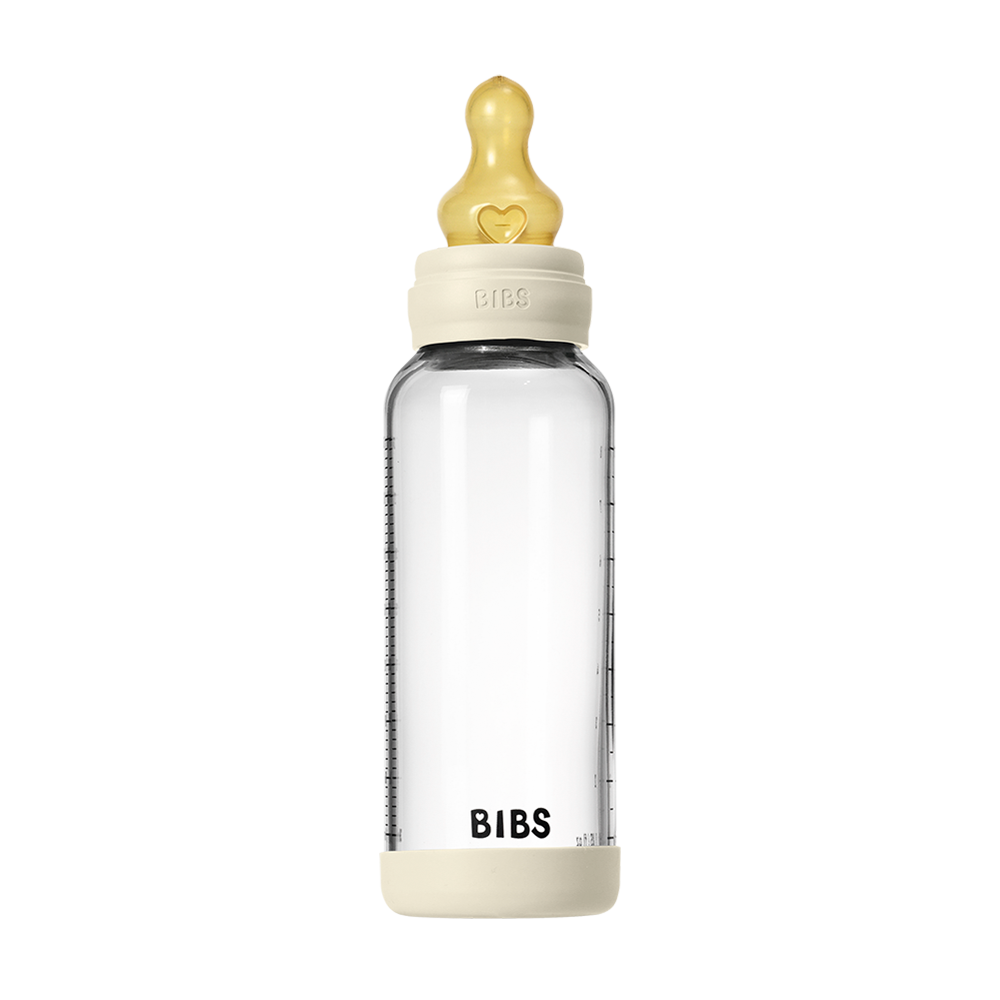 Biberon en Verre 240ml avec Tétine en Latex Débit Moyen - Ivory