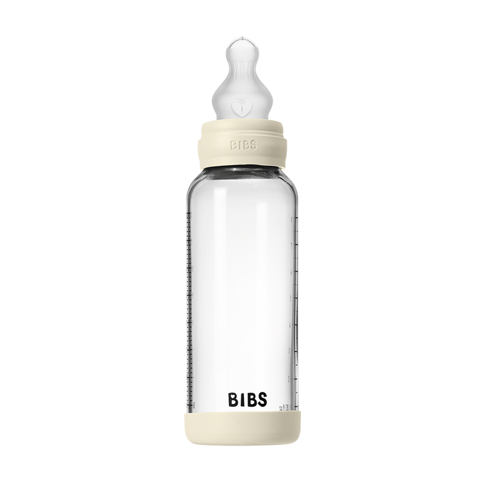 Biberon en Verre 240ml avec Tétine en Silicone Débit Moyen - Ivory