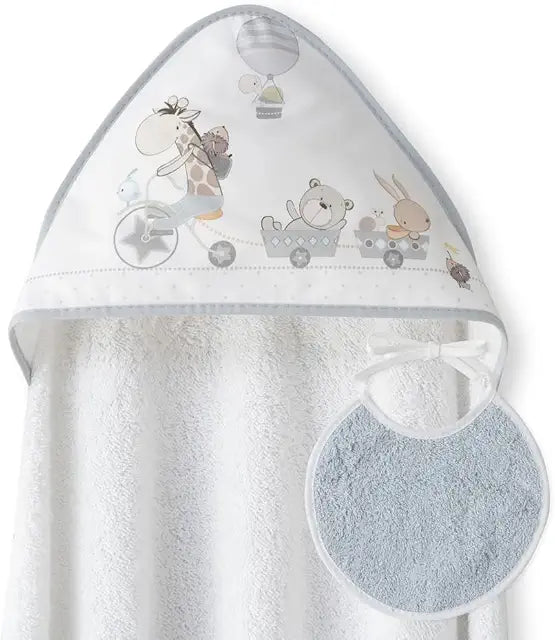 Interbaby cap de bain 100×100 et bavoir en gris