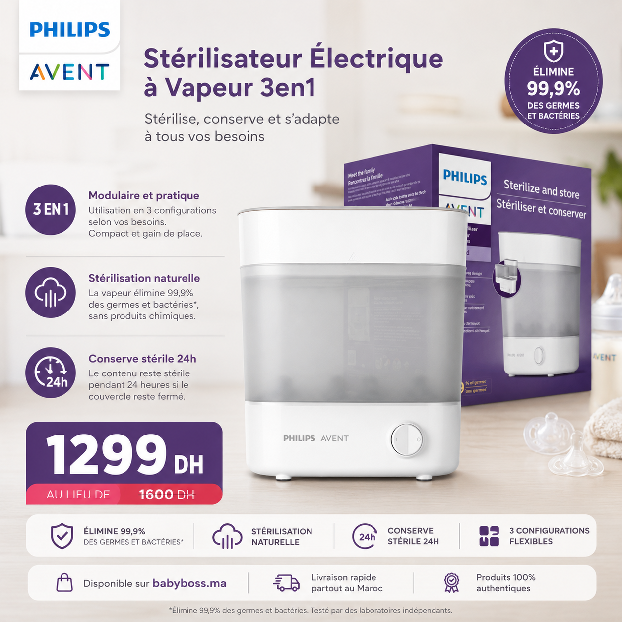 Avent Stérilisateur Electrique à Vapeur 3en1