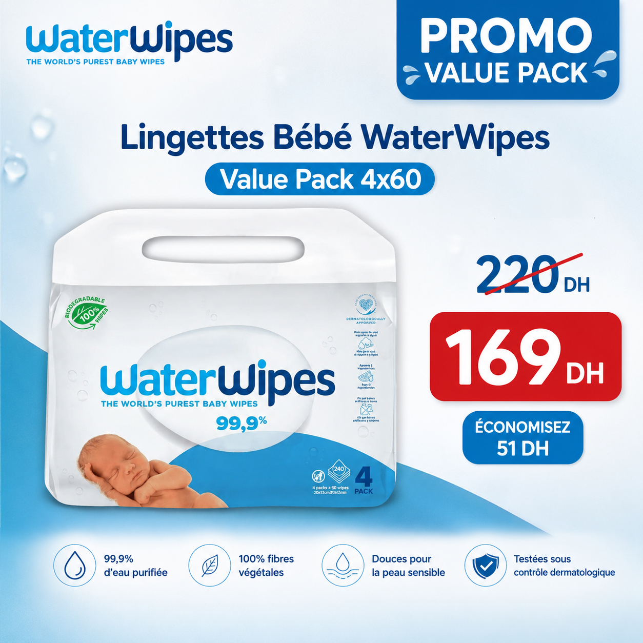 WaterWipes Value Pack Baby Wipes 4x60