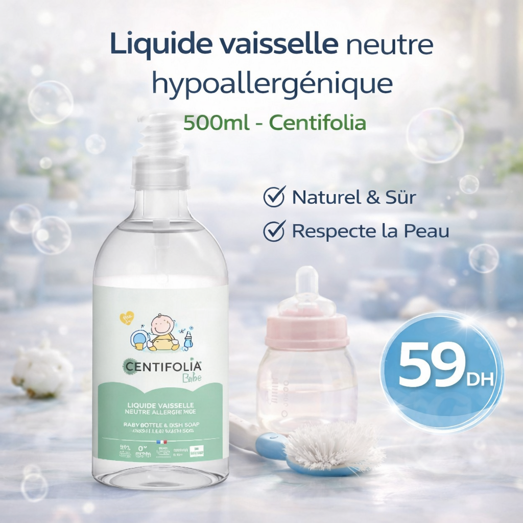 Liquide vaisselle neutre hypoallergénique 500ml - Centifolia - Centifolia - Détergent Bébé - Babyboss.ma
