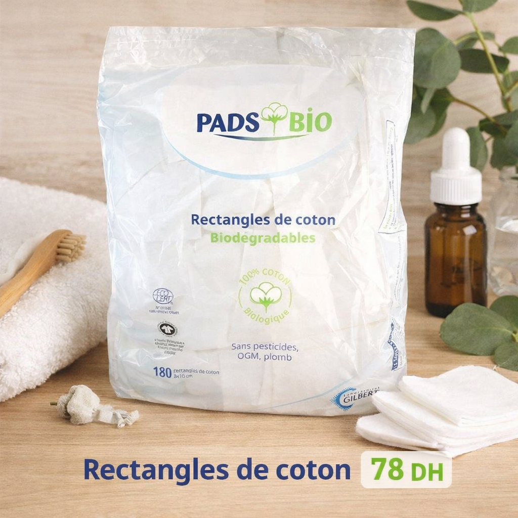 Gilbert Coton Pads Bio - Sachet de 180 Rectangles - Gilbert - Hygiène et Soin - Babyboss.ma