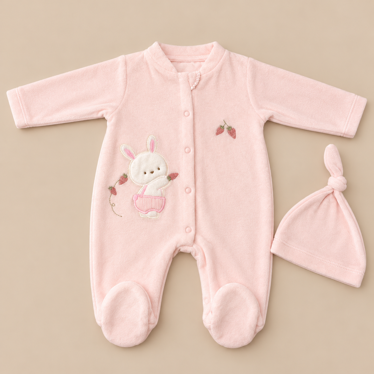 Grenouillère en velours avec bonnet assorti Bebelina