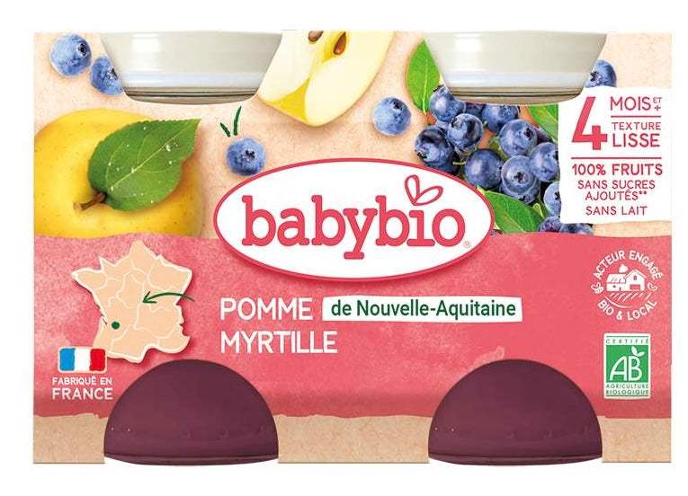 Babybio Petit Pot Pomme de Nouvelle-Aquitaine & Myrtille 2x 130g - Babybio - Alimentation pour bébé Maroc -www.babyboss.ma