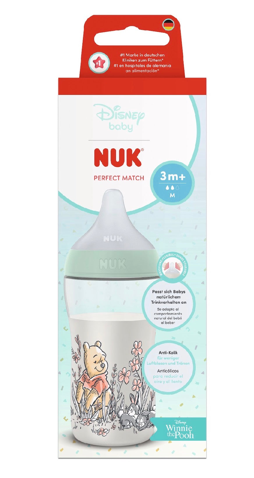 Biberon NUK Perfect Match avec tétine en silicone souple 260ml Winnie The pooh